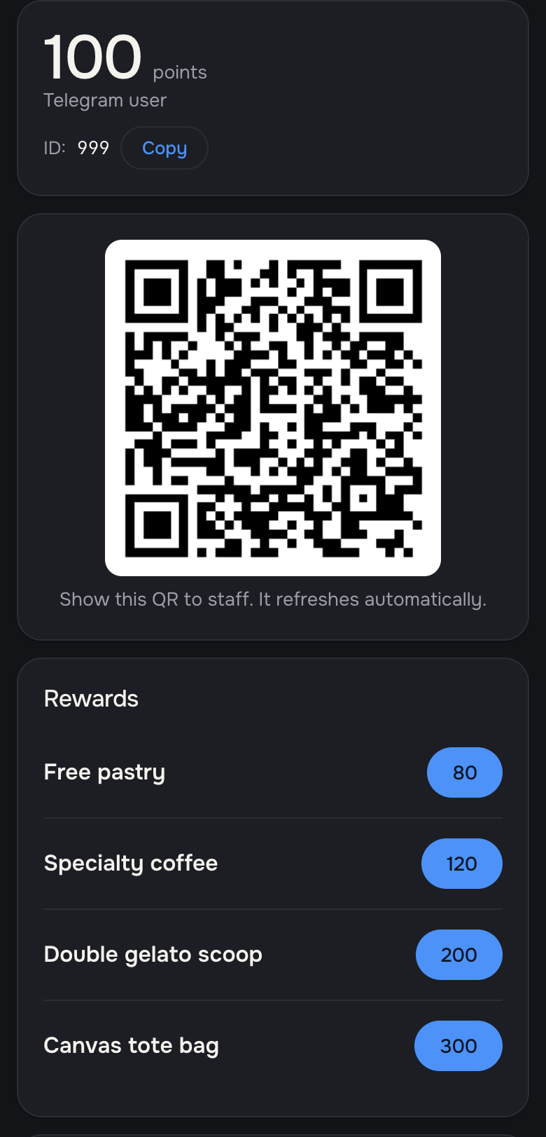 Points balance and the single-use rotating QR